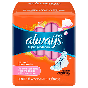 Absorvente Always Super Proteçao Cobertura Suave Com Abas Com 8 Unidades