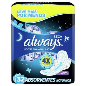 Absorvente Always Noites Tranquilas cobertura Seca com Abas Com 32 Unidades