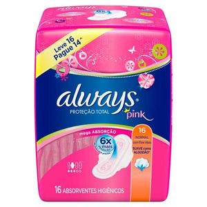 Absorvente Always Proteçao Total Cobertura Suave com Abas Com 16 Unidades