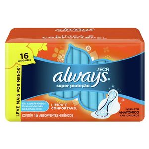 Absorvente Always Super Proteçao Cobertura Seca Com Abas Com 16 Unidades