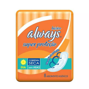 ABSORVENTE ALWAYS SUPER PROTEÇAO COBERTURA SECA SEM ABAS 8 UNIDADES