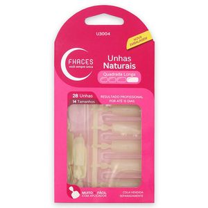 UNHA POSTIÇA NATURAL FHACES QUADRADA LONGA COM 28 UNIDADES