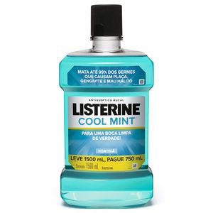 enxaguante bucal Listerine Cool Mint Hortela Leve 1,5L Pague 750Ml