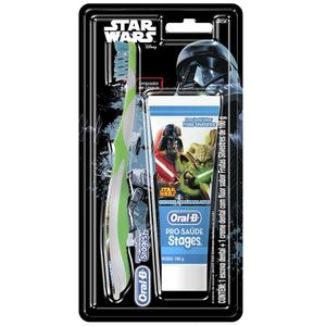 Kit Escova Dental Oral B Infantil Stages 3+Creme Dental Star Wars