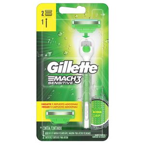 Aparelho De Barbear Gillette Mach3 Sensitive Acqua-Grip Com 1 Carga