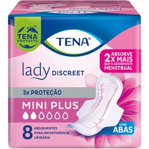 ABSORVENTE TENA LADY DISCREET MINI PLUS COM ABAS COM 8 UNIDADES