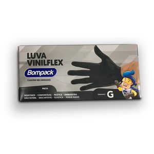 Luva Vinilflex G Preta com 100 Bompack
