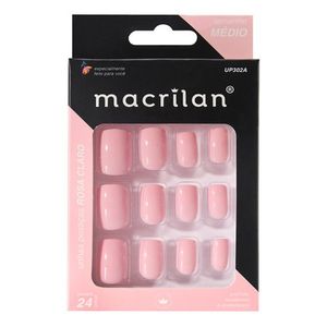UNHA POSTIÇA MACRILAN PREMIUM MEDIO ROSA CLARO COM 12 UNIDADES