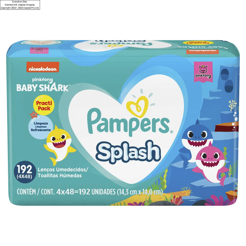 lenco-umedecido-pampers-baby-shark-com-192-unidades