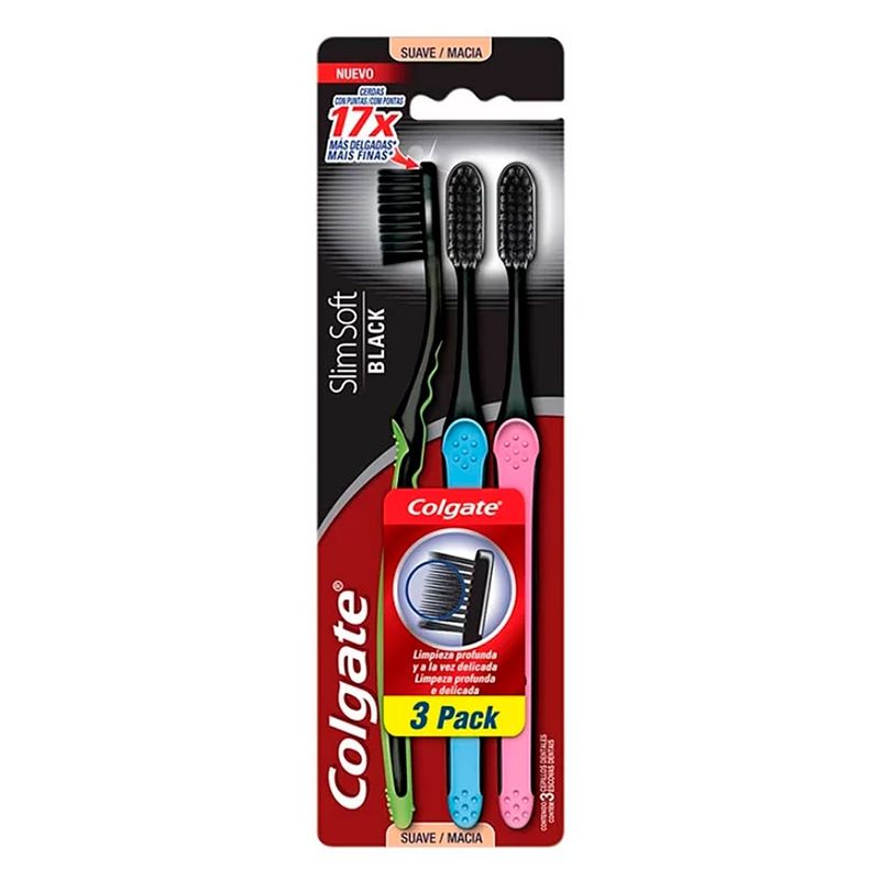 escova-dental-colgate-slim-soft-black-com-3-unidades