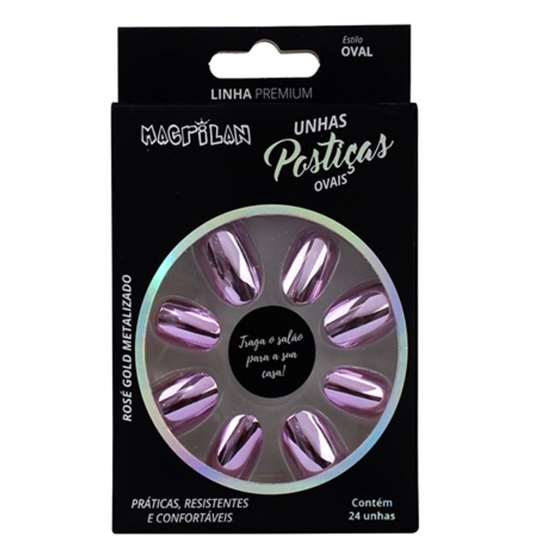 unha-postica-macrilan-metalizado-oval-rose-gold-com-24-unidades