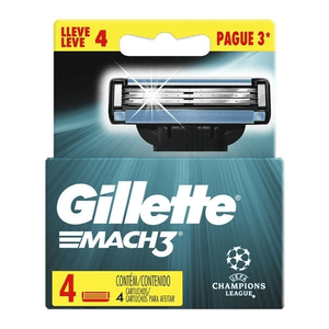CARGA PARA APARELHO GILLETTE MACH3 UEFA LEVE 4 PAGUE 3