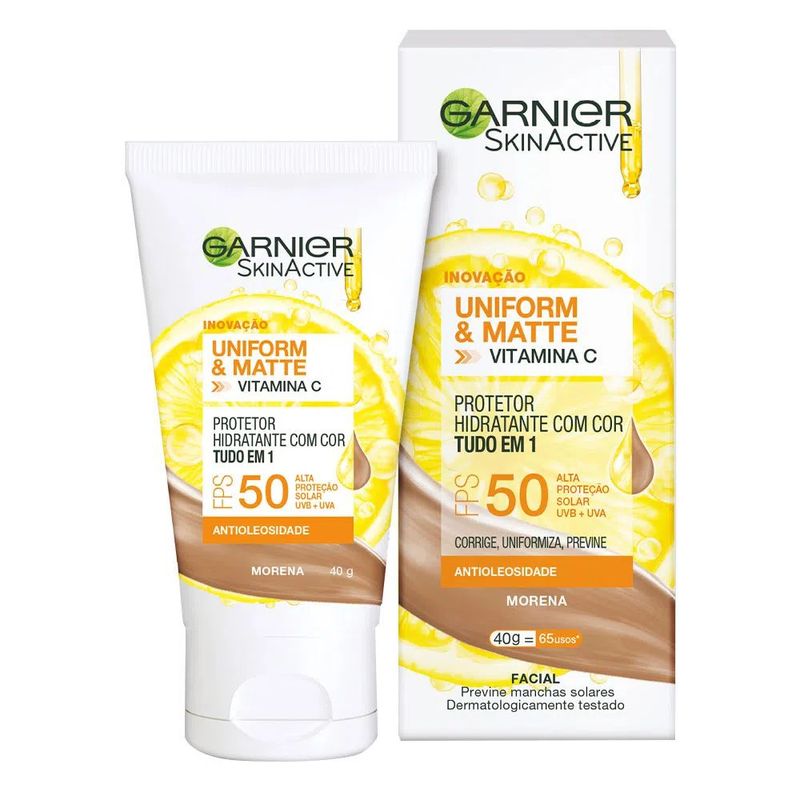 protetor-solar-facial-garnier-uniform--matte-com-cor-morena-fps-50-40g