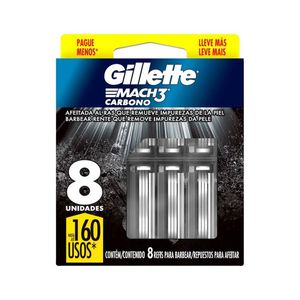 Carga de Aparelho para Barbear Gillette Mach 3 Carbono Com 8 Unidades