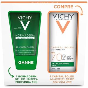 Kit Vichy Gel De Limpeza Normaderm 40G + Protetor Solar Facial Capital UV-Purify Fps70 40G
