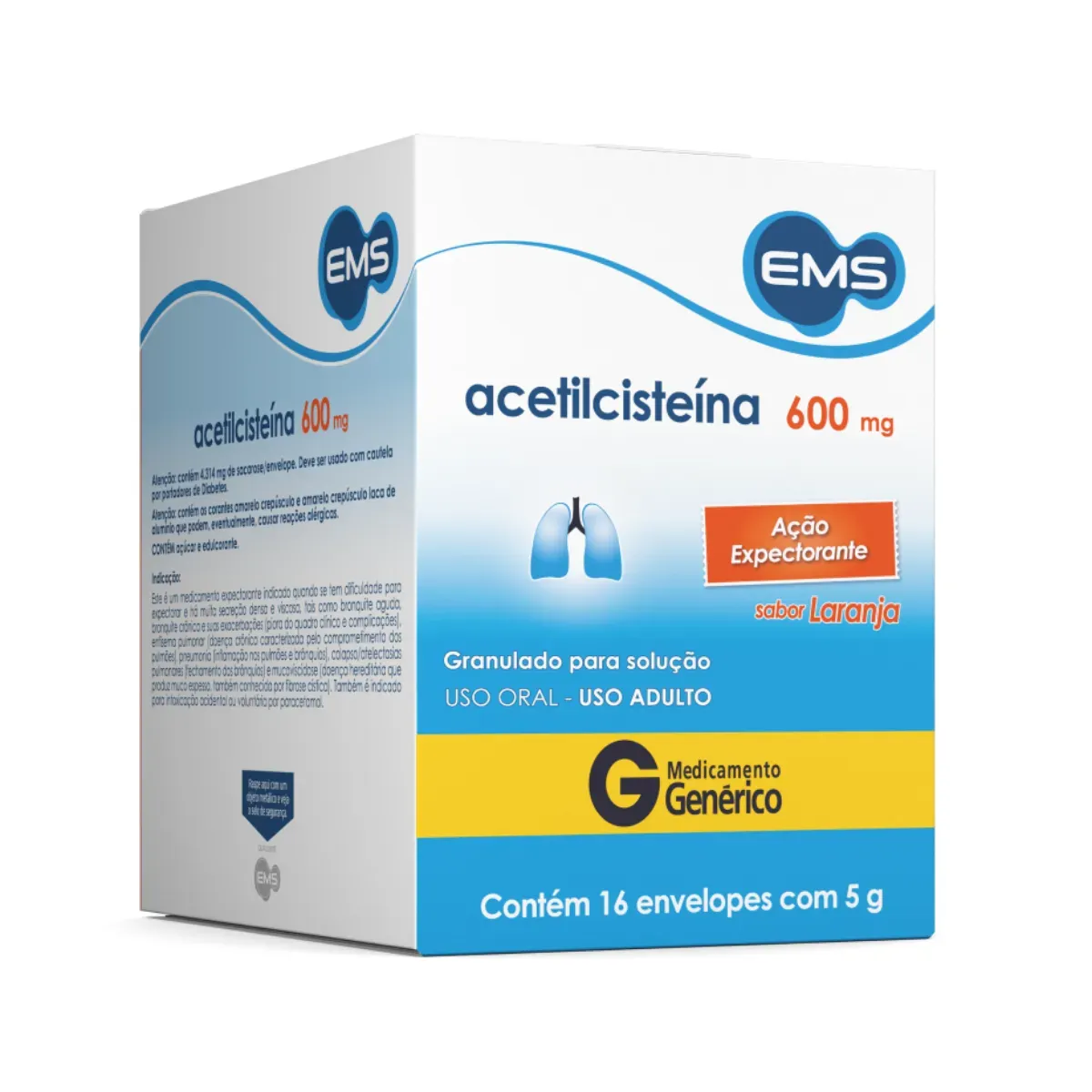 Acetilcisteina 600Mg Com 16 Envelopes De 5G Cada Ems - Drogaleste